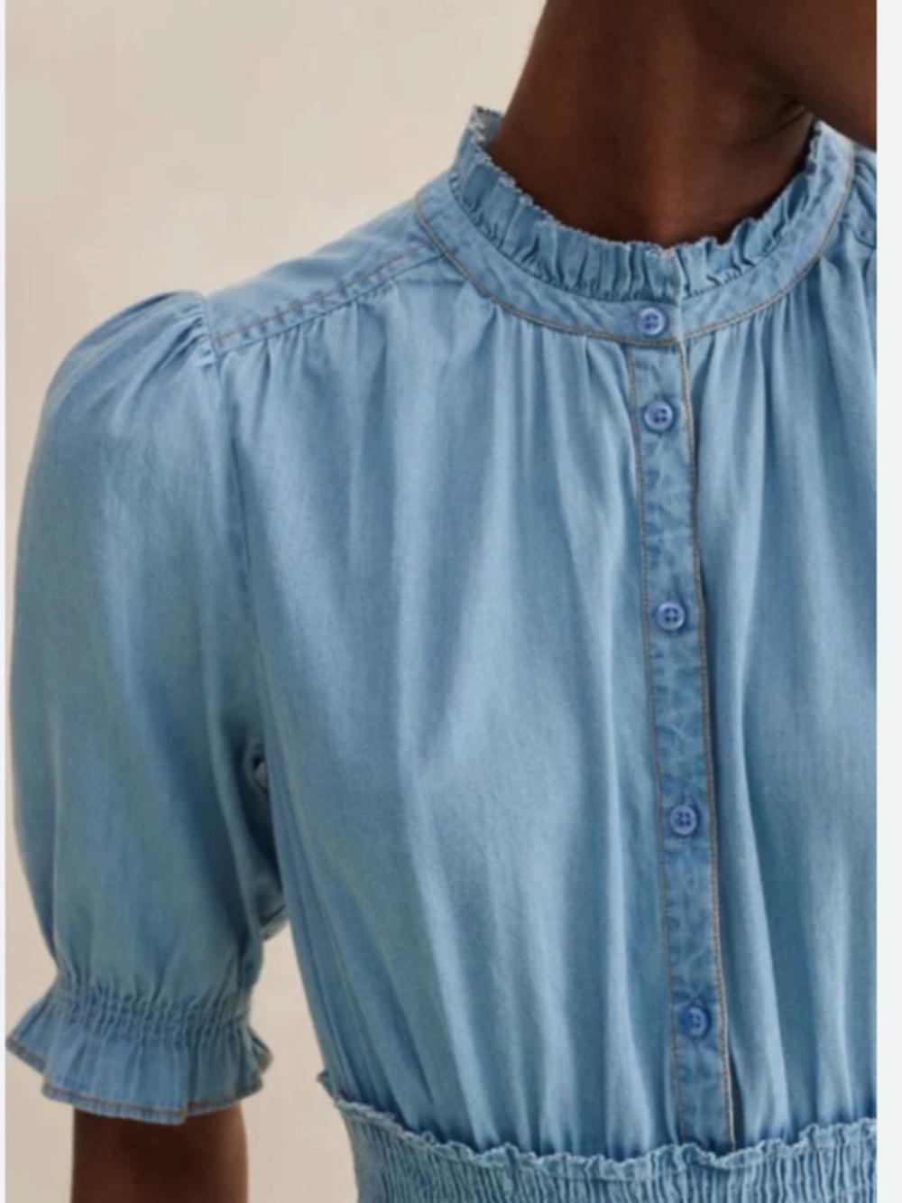 ME+EM Chambray Blue Shirred Cotton Maxi Shirt Dress Size 8 - Picture 5 of 7